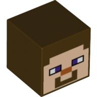 Minifigure Head Modified Cube with Pixelated Light Nougat Face Dark Purple Eyes Dark Orange Nose and Smile Pattern (Minecraft Steve) - Part - 19729pb002 - Dark Brown - used - Qty:1