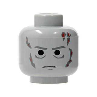 Minifigure Head Dark Bluish Gray Eyebrows Creases Under Eyes Chin Dimple and Scars Red Burns Stern Pattern - Part - 3626pb0310 - Light Bluish Gray - new - Qty:1