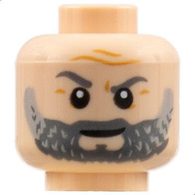 Minifigure Head Dark Orange Brow Furrows Dark Bluish Gray Eyebrows and Beard Light Bluish Gray Highlights Pattern - Part - 3626pb2849 - Light Nougat - used - Qty:1