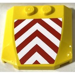 Wedge 4 x 4 x 2/3 Triple Curved with Red and White Danger Chevrons Pattern (Sticker) - Set 7747 - Part - 45677pb079 - Yellow - used - Qty:1