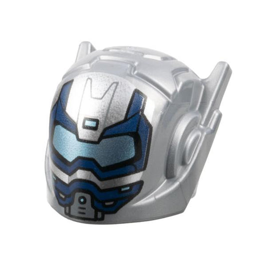 Minifigure Headgear Helmet with Ear Antennas with Metallic Light Blue Visor and Dark Blue Trim Pattern - Part - 46534pb07 - Flat Silver - used - Qty:1