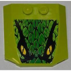 Wedge 4 x 4 x 2/3 Triple Curved with Scales and 2 Yellow EyesPattern (Sticker) - Set 8231 - Part - 45677pb053 - Lime - used - Qty:1
