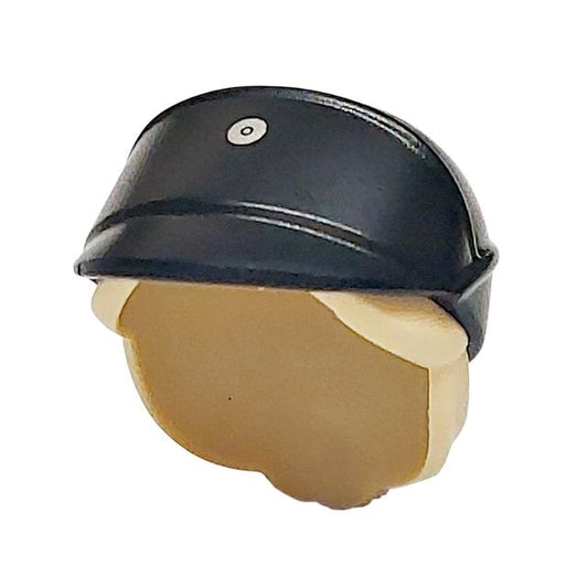 Minifigure Hair Combo Hat with Hair SW Imperial Officer Cap with Molded Tan Hair in Bun and Printed Silver Code Disk Pattern - Part - 111908pb01 - Black - used - Qty:1