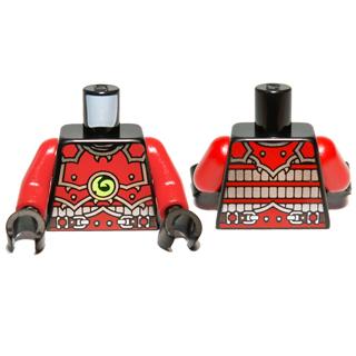 Torso Ninjago Red Armor and Silver Belt with Lime Swirl Medallion Pattern / Red Arms / Black Hands - Part - 973pb1372c01 - Black - used - Qty:1