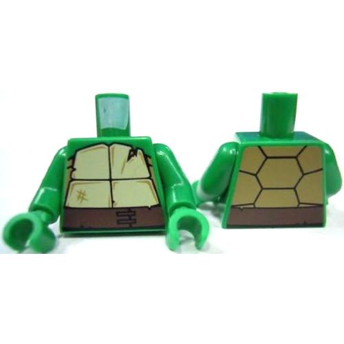 Torso Tan and Dark Tan Turtle Shell with Crack Dark Brown Belt Pattern / Green Arms / Green Hands - Part - 973pb1342c01 - Green - used - Qty:1