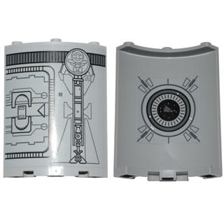 Cylinder Quarter 4 x 4 x 6 with SW Droid Escape Pod Pattern 4 Outside and Round Window and Star Destroyer Pattern Inside (Stickers) - Set 75136 - Part - 30562pb043 - Light Bluish Gray - used - Qty:1