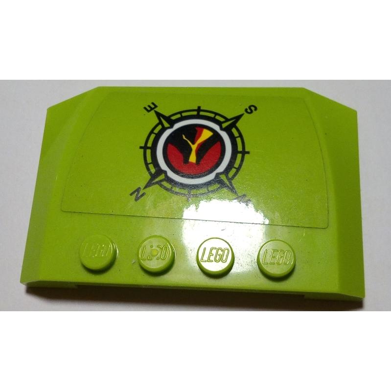 Wedge 4 x 6 x 2/3 Triple Curved with Volcano Explorers Logo Compass Rose Pattern (Sticker) - Set 60122 - Part - 52031pb137 - Lime - used - Qty:2