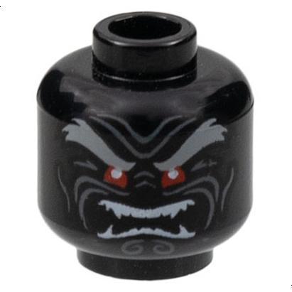 Minifigure Head Light Bluish Gray Bushy Eyebrows Red Eyes Dark Bluish Gray Wrinkles Furrowed Brow Angry Open Mouth with White Sharp Teeth Parted Pattern - Part - 3626pb2296 - Black - new - Qty:1