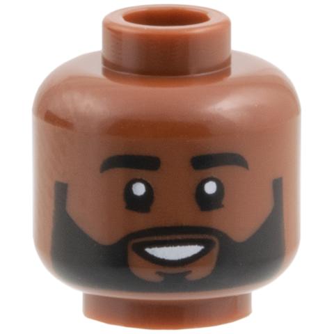 Minifigure Head Black Eyebrows and Beard Open Mouth Smile Pattern - Part - 3626pb2907 - Reddish Brown - used - Qty:1