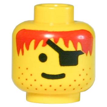 Minifigure Head Male Eye Patch Stubble Red-Brown Hair Pattern - Part - 3626pb0082 - Yellow - used - Qty:1