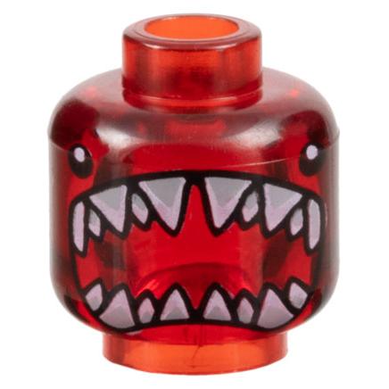 Minifigure Head Alien with Black Eyes Large Open Shark Mouth with Sharp Teeth Parted Pattern - Part - 3626pb0501 - Trans-Red - used - Qty:1