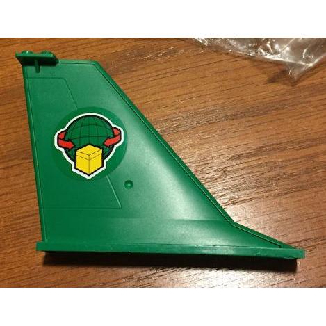 Tail 14 x 2 x 8 with Yellow Box Red Arrows and Wire Frame Globe Pattern on Both Sides (Stickers) - Set 60022 - Part - 54094pb04 - Green - used - Qty:1