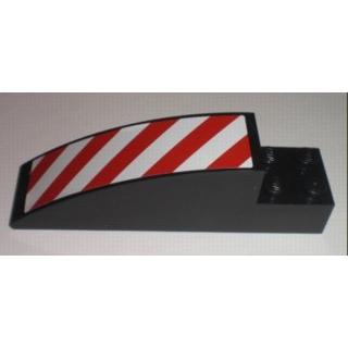 Slope Curved 8 x 2 x 2 with 4 Recessed Studs with Red and White Danger Stripes Pattern Left (Sticker) - Set 7632 - Part - 41766pb01L - Black - used - Qty:1