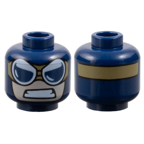 Minifigure Head Balaclava with Light Nougat Face Gritted Teeth Goggles with Dark Tan Strap Front and Back Pattern - Part - 3626pb1805 - Dark Blue - used - Qty:1
