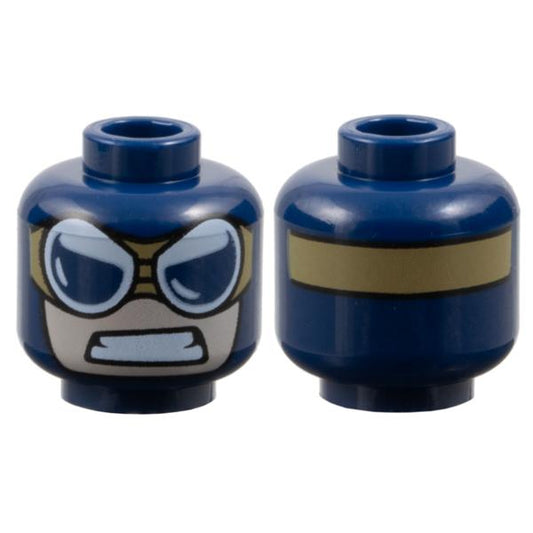 Minifigure Head Balaclava with Light Nougat Face Gritted Teeth Goggles with Dark Tan Strap Front and Back Pattern - Part - 3626pb1805 - Dark Blue - used - Qty:1