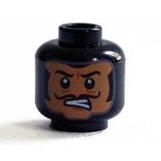 Minifigure Head Balaclava Nougat Face with Bared Teeth Black Thin Moustache Pattern - Part - 3626pb1372 - Black - used - Qty:1