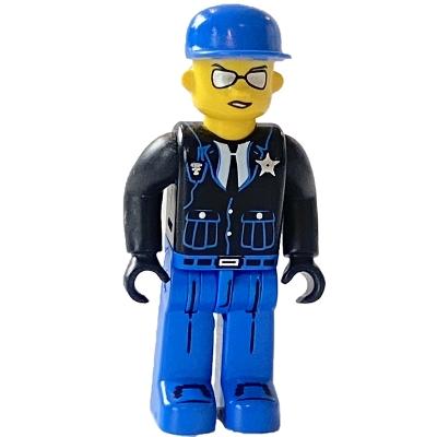Police - Blue Legs Black Jacket Blue Cap Sunglasses - Minifigure - Used