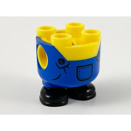 Lower Body Rounded Short Legs with Molded Blue Overalls and Black Shoes and Printed Black Buttons and Pocket Pattern - Part - 67644pb01 - Yellow - used - Qty:1