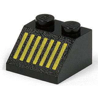 Slope 45 2 x 2 with Yellow Grille with 7 Vertical Lines Pattern - Part - 3039p10 - Black - used - Qty:1