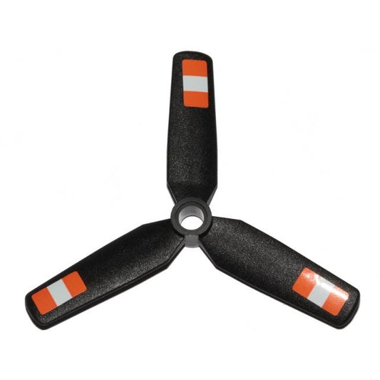 Propeller 3 Blade 9 Diameter with Center Recessed with Orange and White Stripes Pattern (Stickers) - Set 42117 - Part - 15790pb03 - Black - used - Qty:1