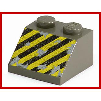 Slope 45 2 x 2 with Black and Yellow Danger Stripes Pattern - Part - 3039px16 - Dark Gray - used - Qty:1