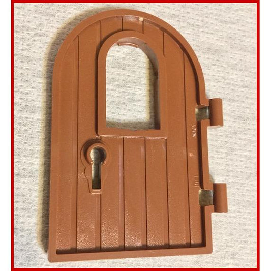 Door 1 x 4 x 6 Round Top with Window and Keyhole Reinforced Edge - Part - 64390 - Reddish Brown - used - Qty:1