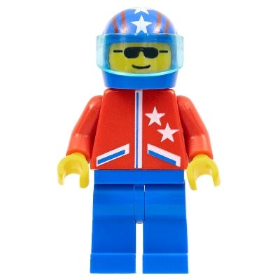 Jacket 2 Stars Red - Blue Legs Blue Helmet 4 Stars and Stripes Trans-Light Blue Visor - Minifigure - Used