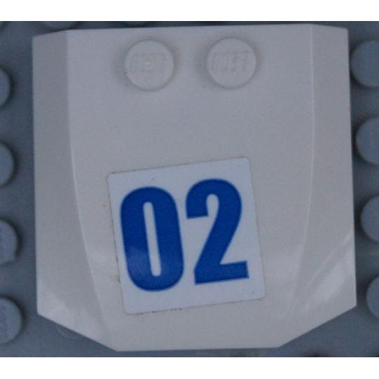 Wedge 4 x 4 x 2/3 Triple Curved with Blue Number 02 on White Background Pattern (Sticker) - Set 60138 - Part - 45677pb122 - White - used - Qty:2