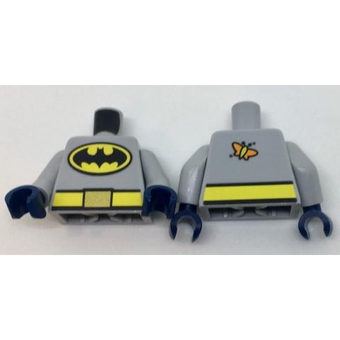 Torso Batman Logo in Yellow Oval Yellow Belt with Gold Buckle Orange and Lime Moth on Back Pattern / Light Bluish Gray Arms / Dark Blue Hands - Part - 973pb2679c01 - Light Bluish Gray - used - Qty:1