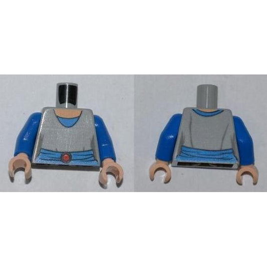 Torso SW Light Bluish Gray Shirt Blue Belt with Red Buckle Pattern / Blue Arms / Light Nougat Hands - Part - 973pb0977c01 - Light Bluish Gray - used - Qty:1