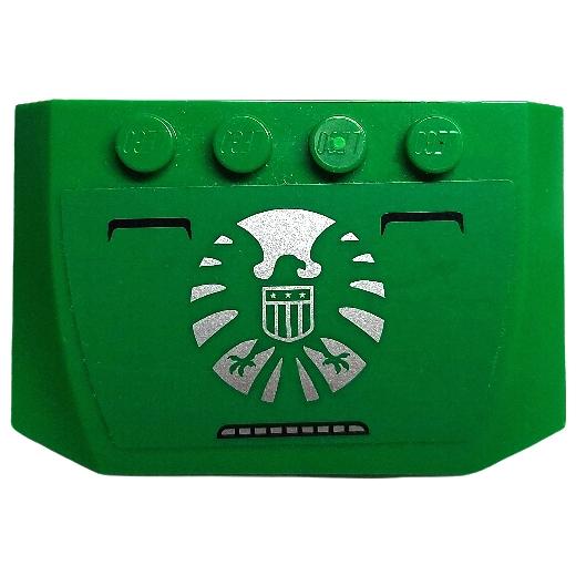 Wedge 4 x 6 x 2/3 Triple Curved with Silver SHIELD Logo with Black and Silver Detail Pattern (Sticker) - Set 76004 - Part - 52031pb094 - Green - used - Qty:1