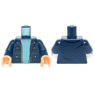 Torso Jacket with 4 Pockets Silver Buttons and Zipper Pattern / Dark Blue Arms / Light Nougat Hands - Part - 973pb1758c01 - Dark Blue - used - Qty:1