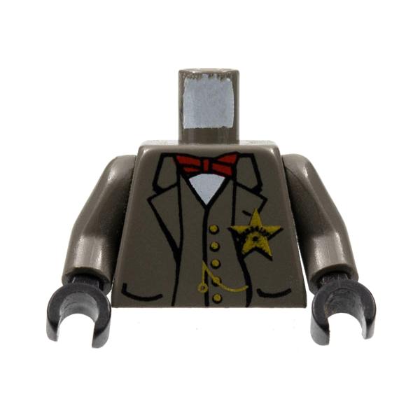 Torso Western Sheriff Star Badge Vest Red Bow Tie and Watch Fob Pattern (Sheriff) / Dark Gray Arms / Black Hands - Part - 973px161c01 - Dark Gray - used - Qty:1