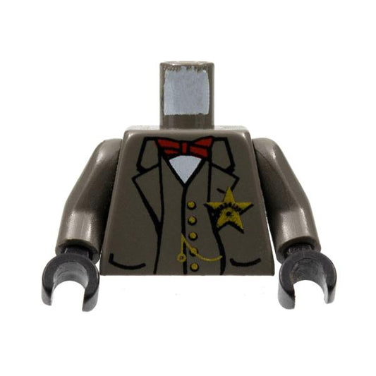 Torso Western Sheriff Star Badge Vest Red Bow Tie and Watch Fob Pattern (Sheriff) / Dark Gray Arms / Black Hands - Part - 973px161c01 - Dark Gray - used - Qty:1