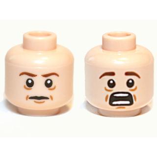 Minifigure Head Dual Sided Dark Brown Eyebrows Medium Nougat Dimples Wrinkles and Chin Dimple Neutral / Open Mouth Scared with Teeth Parted Pattern - Part - 3626pb0818 - Light Nougat - used - Qty:1