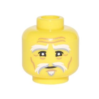 Minifigure Head White and Light Bluish Gray Bushy Eyebrows Moustache and Soul Patch Upper Eyelids Nougat Cheek Lines Chin Dimple Forehead Creases and Wrinkles Neutral with Squinting Eyes Pattern - Part - 3626pb1870 - Yellow - used - Qty:1