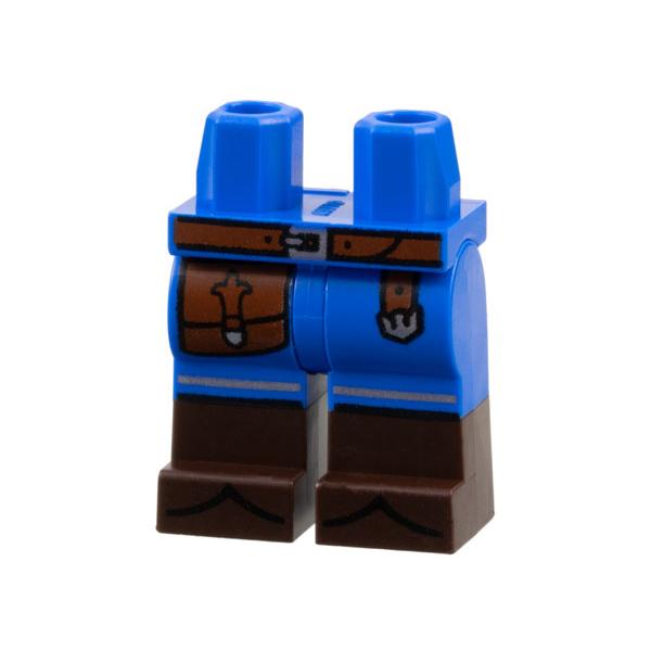 Hips and Legs with Molded Dark Brown Lower Legs / Boots and Printed Reddish Brown Belt and Pouch Silver Trim Pattern - Part - 970c00pb1448 - Blue - used - Qty:1