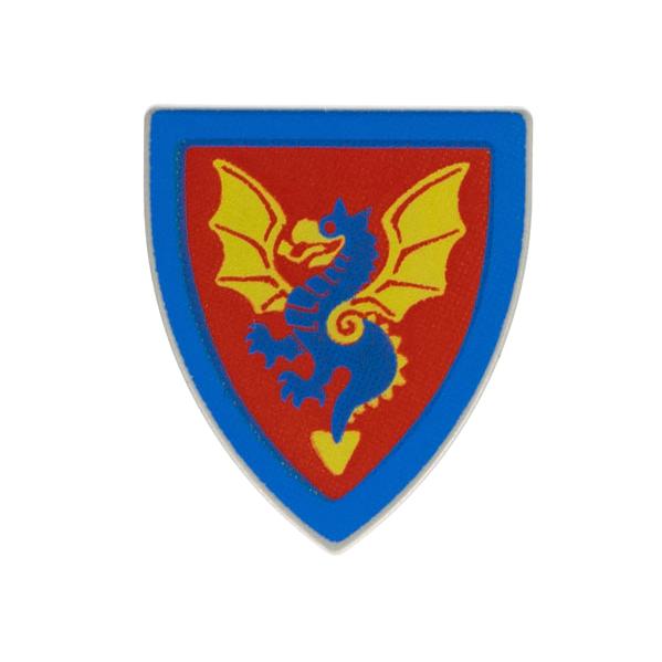 Minifigure Shield Triangular Short with Blue and Yellow Dragon on Red Background Pattern - Part - 3846px10 - Light Gray - used - Qty:1