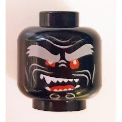 Minifigure Head Alien with Light Bluish Gray Bushy Eyebrows Red Eyes Open Mouth Crooked Smile Right Raised with Fangs Pattern - Part - 3626pb1917 - Black - used - Qty:1