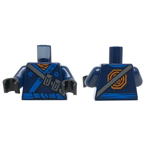 Torso Ninjago Robe with Ninjago Logogram 'SPARK' Orange Scarf Blue Sash and Orange Emblem Pattern / Dark Blue Arms / Black Hands - Part - 973pb2807c01 - Dark Blue - used - Qty:1