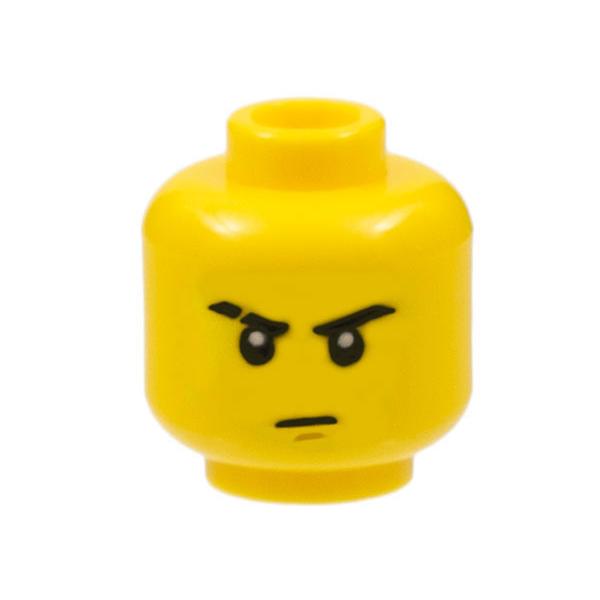 Minifigure Head Black Eyebrows Right Scarred Medium Nougat Chin Dimple Stern Pattern - Part - 3626pb0524 - Yellow - used - Qty:1