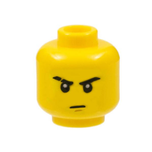 Minifigure Head Black Eyebrows Right Scarred Medium Nougat Chin Dimple Stern Pattern - Part - 3626pb0524 - Yellow - used - Qty:1