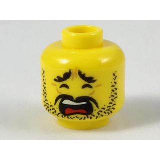Minifigure Head Beard Black Stubble Black Eyebrows Moustache Scared Wide Open Mouth Pattern - Part - 3626pb1903 - Yellow - used - Qty:1