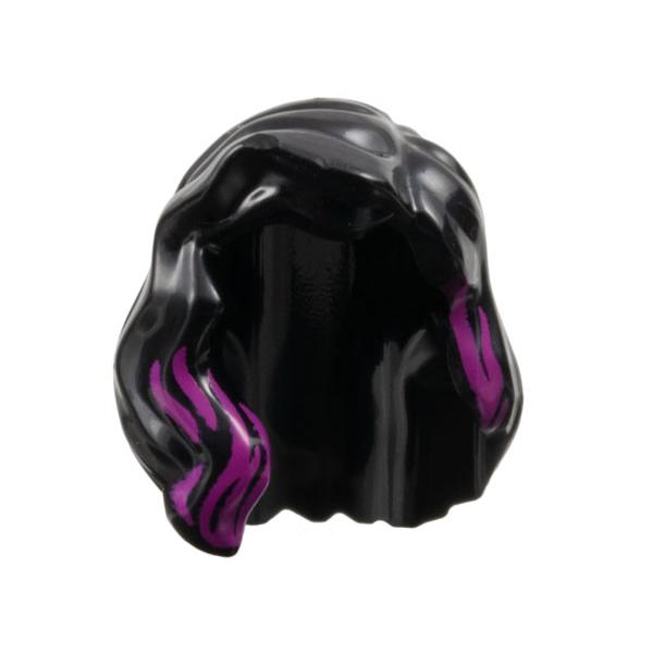 Minifigure Hair Female Mid-Length with Part over Right Shoulder with Magenta Highlights Pattern - Part - 85974pb05 - Black - used - Qty:1