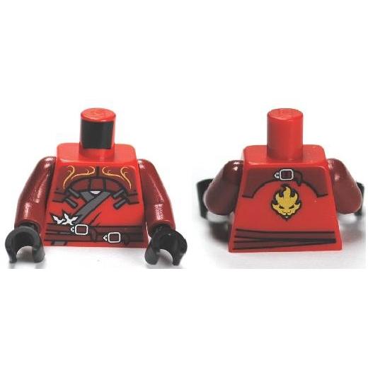 Torso Ninjago Wrap with Shoulder Armor and Belt Gold Lion on Back Pattern / Dark Red Arms / Black Hands - Part - 973pb1030c01 - Red - used - Qty:1