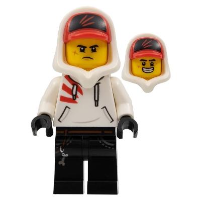 Jack Davids - White Hoodie with Cap and Hood (Large Smile / Grumpy) - Minifigure - Used