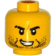 Minifigure Head Beard Stubble Black Eyebrows Scar on Right Eyebrow Open Mouth with Teeth Pattern - Part - 3626pb1330 - Yellow - new - Qty:1