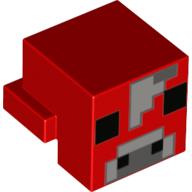 Creature Head Pixelated with Black Eyes and Nostrils Light Bluish Gray and Dark Bluish Gray Nose and Forehead with Light Bluish Gray Pixel Between Eyes and Dark Bluish Gray Top Border Pattern (Minecraft Mooshroom) - Part - 19727pb009 - Red - used - Qty:1