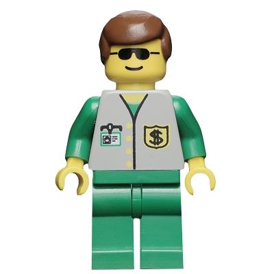 Bank - Green Legs Brown Male Hair - Minifigure - Used