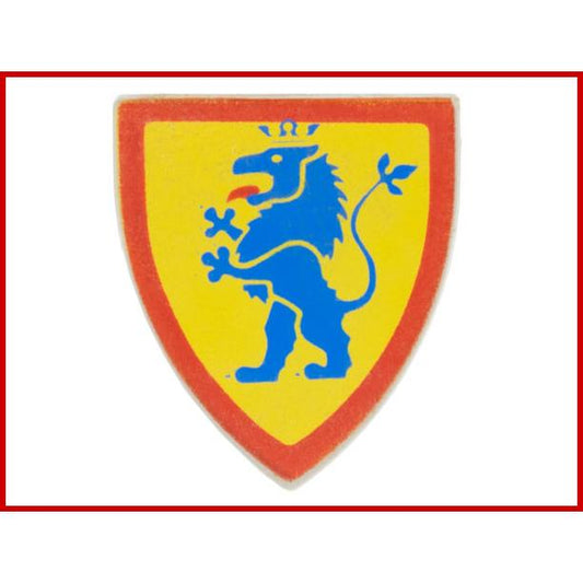 Minifigure Shield Triangular Short with Blue Lion Standing on Yellow Background with Red Border Pattern - Part - 3846p4g - Light Gray - used - Qty:1